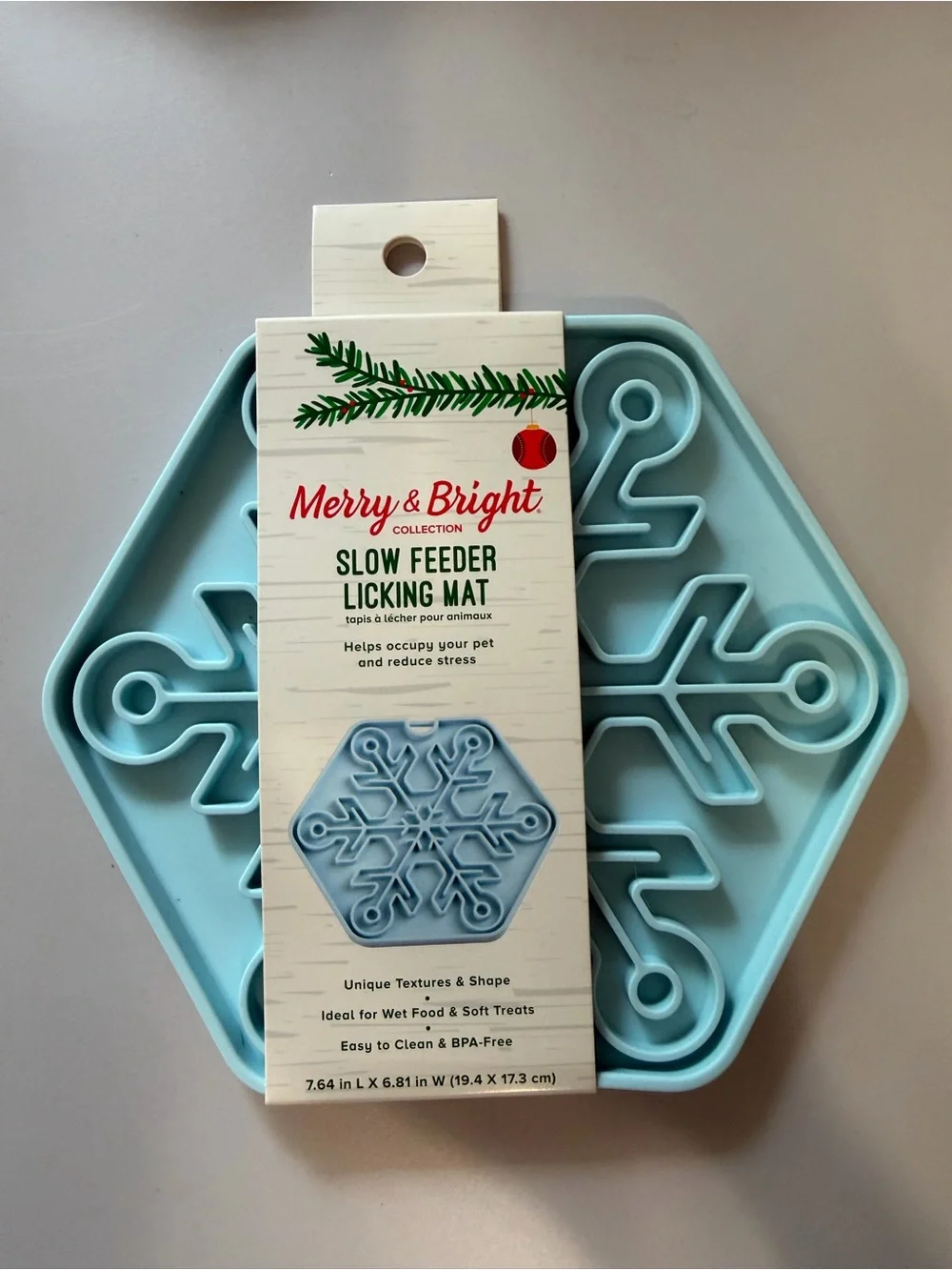 Merry & Bright Slow Feeder Licking Mat - Light Blue Snowflake NWT